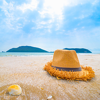 帽子,海滩,旅行者,放松,天堂海滩