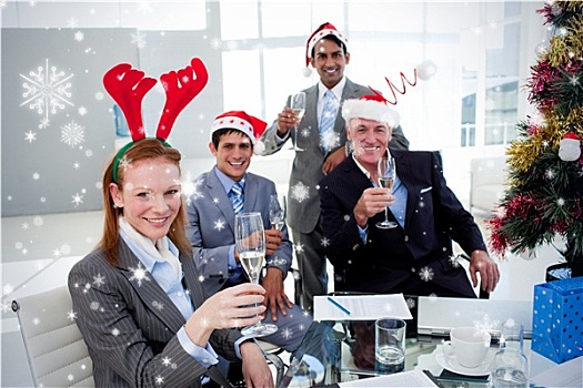 企业团队,祝酒,香槟,圣诞聚会