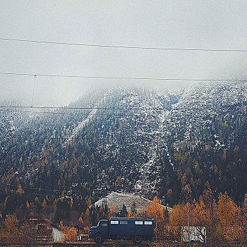 卡车,秋天,雾状