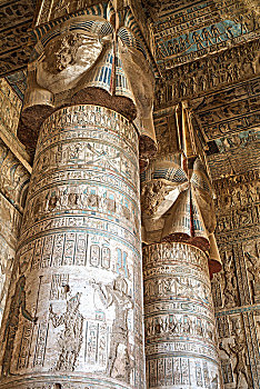 柱子,多柱厅,哈索尔神庙,丹达拉,埃及