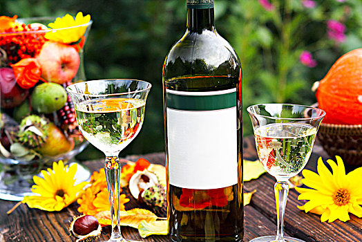 白葡萄酒,秋天装饰,花园