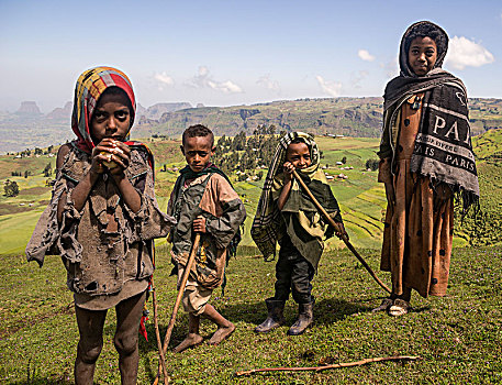儿童,边缘,塞米恩国家公园,埃塞俄比亚,非洲