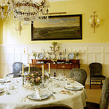 喜庆,餐桌,餐厅,墙壁,白色,木护墙板