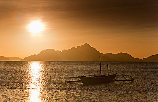 船,剪影,水,日落,巴拉望岛,菲律宾