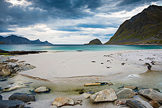 海滩,罗弗敦群岛,挪威,欧洲