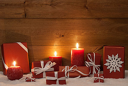 圣诞装饰,红色,蜡烛,礼物,雪