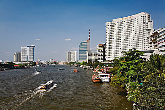 酒店,船,停靠,湄南河,老,区域,曼谷,泰国