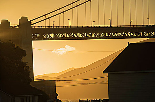 仰视,金门大桥,城市,日落,旧金山,加利福尼亚,美国