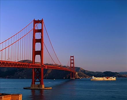 金门大桥,集装箱船,旧金山,加利福尼亚,美国
