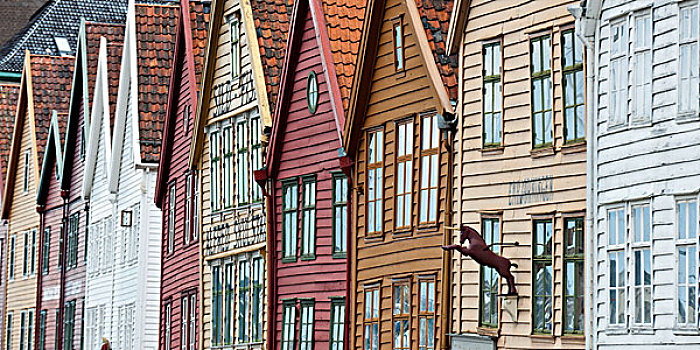 彩色,房子,排列,卑尔根,挪威