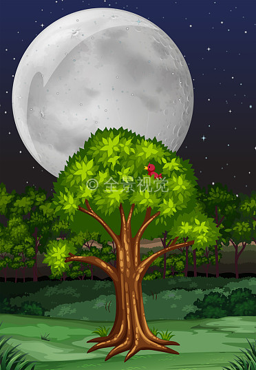 夜晚大树卡通图片图片