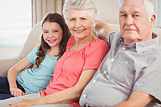 祖父母,孙女,坐,一起,沙发,头像,客厅