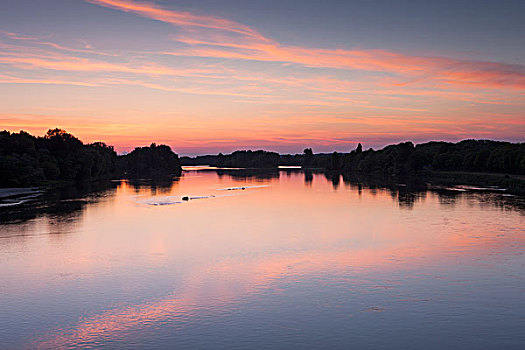日落,上方,河,卢瓦尔河,法国,欧洲