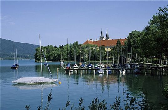 泰根湖,湖,寺院,上巴伐利亚,德国