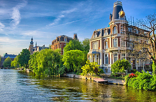 阿姆斯特河,美女,房子,阿姆斯特丹,荷兰