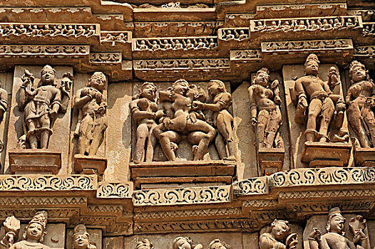 情色,雕塑,克久拉霍,世界遗产,中央邦,印度,亚洲