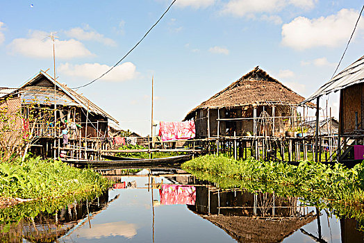房子,运河,茵莱湖,掸邦,缅甸