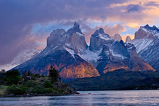托雷德裴恩国家公园,日出,反射,区域,智利,巴塔哥尼亚