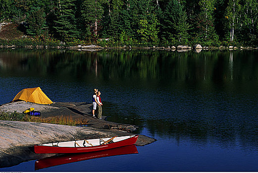 靠近,湖,帐蓬,独木舟,安大略省,加拿大