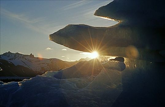 日落,上方,冰山,奇奈峡湾国家公园,阿拉斯加,美国