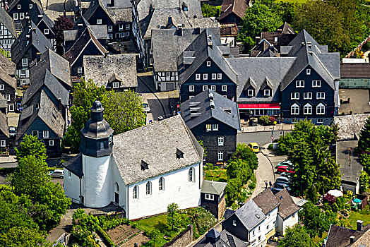半木结构房屋,福音派,教堂,北莱茵威斯特伐利亚,德国