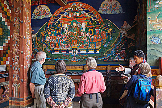 西部,旅行者,室内,宗派寺院,不丹