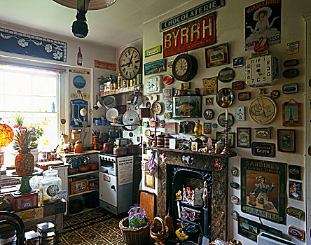 角,小,厨房,展示,怪异,收集,物体
