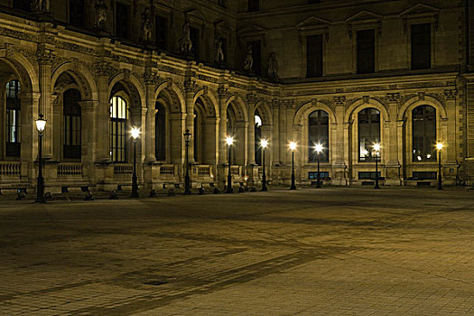 法国,巴黎,院落,卢浮宫,夜晚