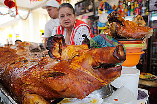 烤制食品,猪,烤,市场,昆卡,省,厄瓜多尔,南美