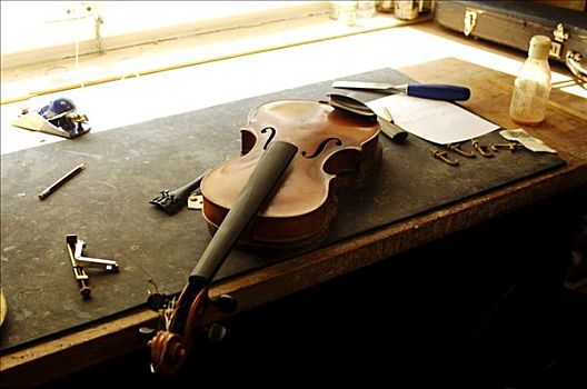 小提琴,弦乐器工匠,店,纽伦堡,中间,弗兰克尼亚,巴伐利亚,德国