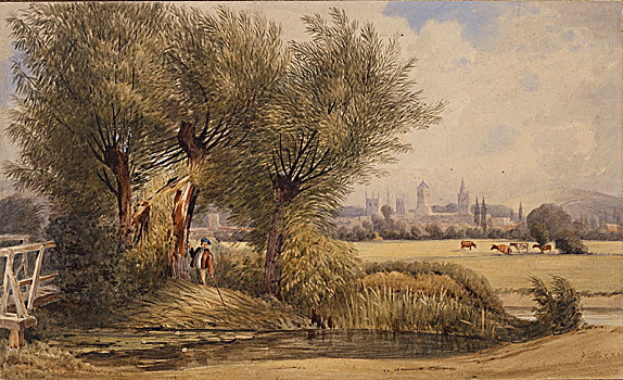 风景,牛津,河,早,19世纪,艺术家