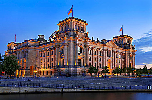 德国国会大厦,议会,黄昏,柏林,德国,欧洲