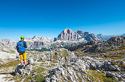 远足,攀登,头盔,徒步旅行,风景,山脉,白云岩,南蒂罗尔,特兰提诺阿尔托阿迪杰,意大利,欧洲