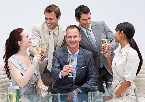 微笑,企业团队,庆贺,成功,香槟
