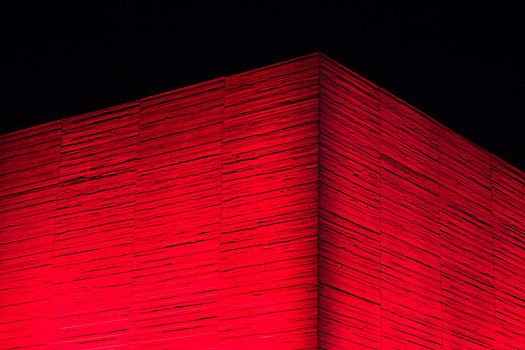 红色,光亮,混凝土墙,建筑,夜晚
