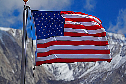 美国国旗,雪,内华达山脉,山脉,加利福尼亚,美国
