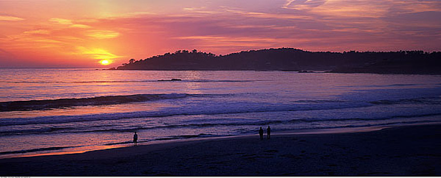 海滩,日落,加利福尼亚,美国