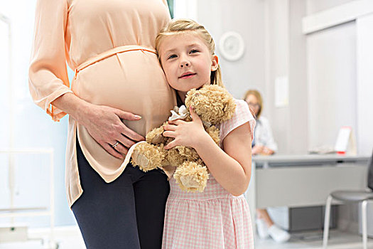 头像,女孩,泰迪熊,搂抱,怀孕,母亲,诊所