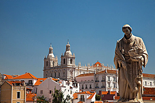 欧洲,葡萄牙,里斯本,雕塑,教堂,视点