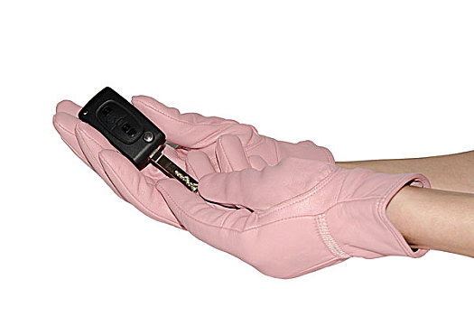 皮革,粉色,手套,拿着,汽车,钥匙