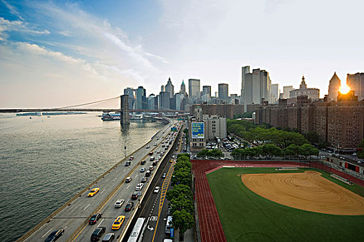市区,曼哈顿,风景,曼哈顿大桥,纽约,美国