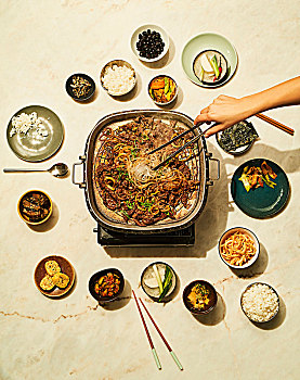 韩国烤肉,腌制,牛肉,粉条,韩国