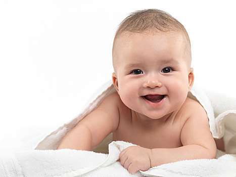 微笑,婴儿,遮盖,白色,毛巾