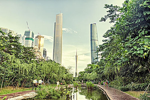 公园,摩天大楼,现代,城市