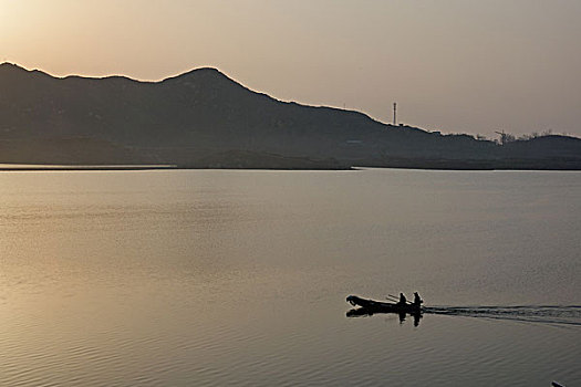 日出,早晨,夏季,打鱼