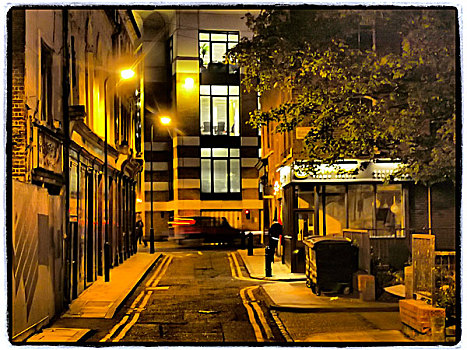 砖,道路,伦敦,夜晚