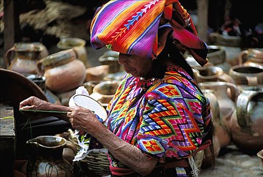 危地马拉,安提瓜岛,女人,制作,刺绣,商品,无肖像权