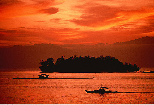船,小湾,日落,棉兰老岛,菲律宾