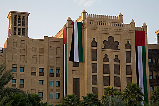 阿联酋,迪拜,正面,酒店,大,酋长国,旗帜,上方,墙壁