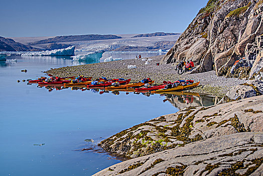 探险,旅游,峡湾,海滩,排,皮划艇,南,格陵兰